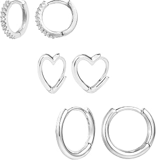 ALEXCRAFT 3Paar 14K Vergoldet Silber Creolen Kleine Ohrringe Set für Damen