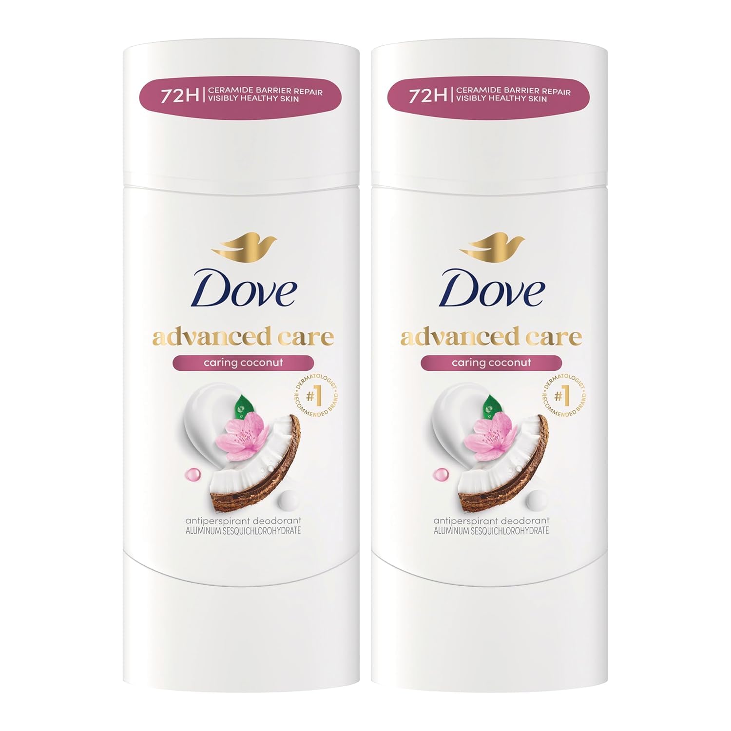 Dove Advanced Care Antiperspirant Caring Coconut, 2 Count Deodorant Stick for Wo