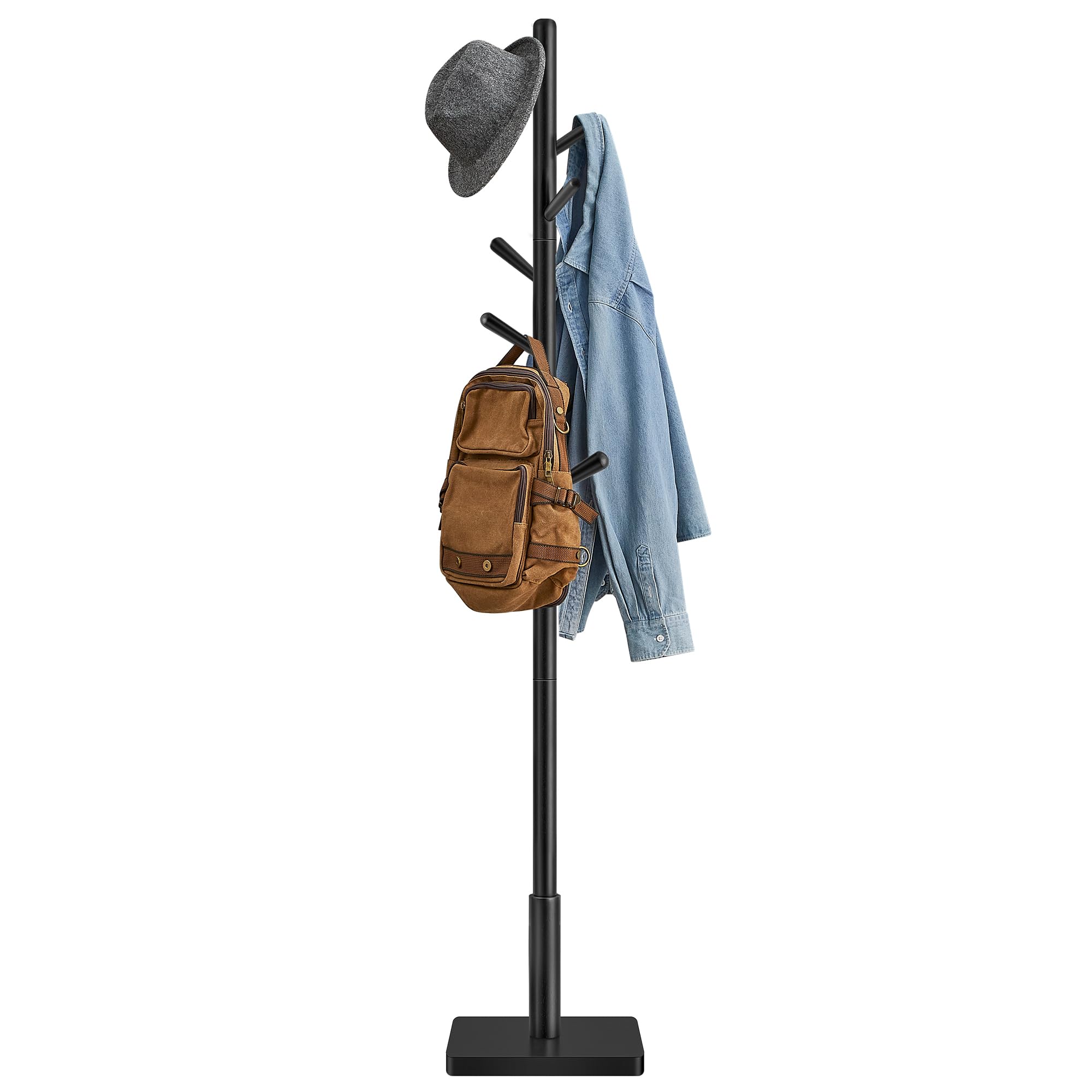 VASAGLE Solid Wood Coat Rack, Free Standing Hall Coat Tree | With 8 Hooks, 3 Hei