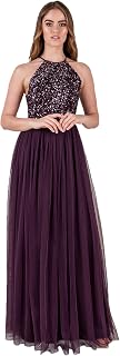 Maya Deluxe Women's Maxi Halter Neck Sequined Evening Dress Long Women's Prom Wedding Dress