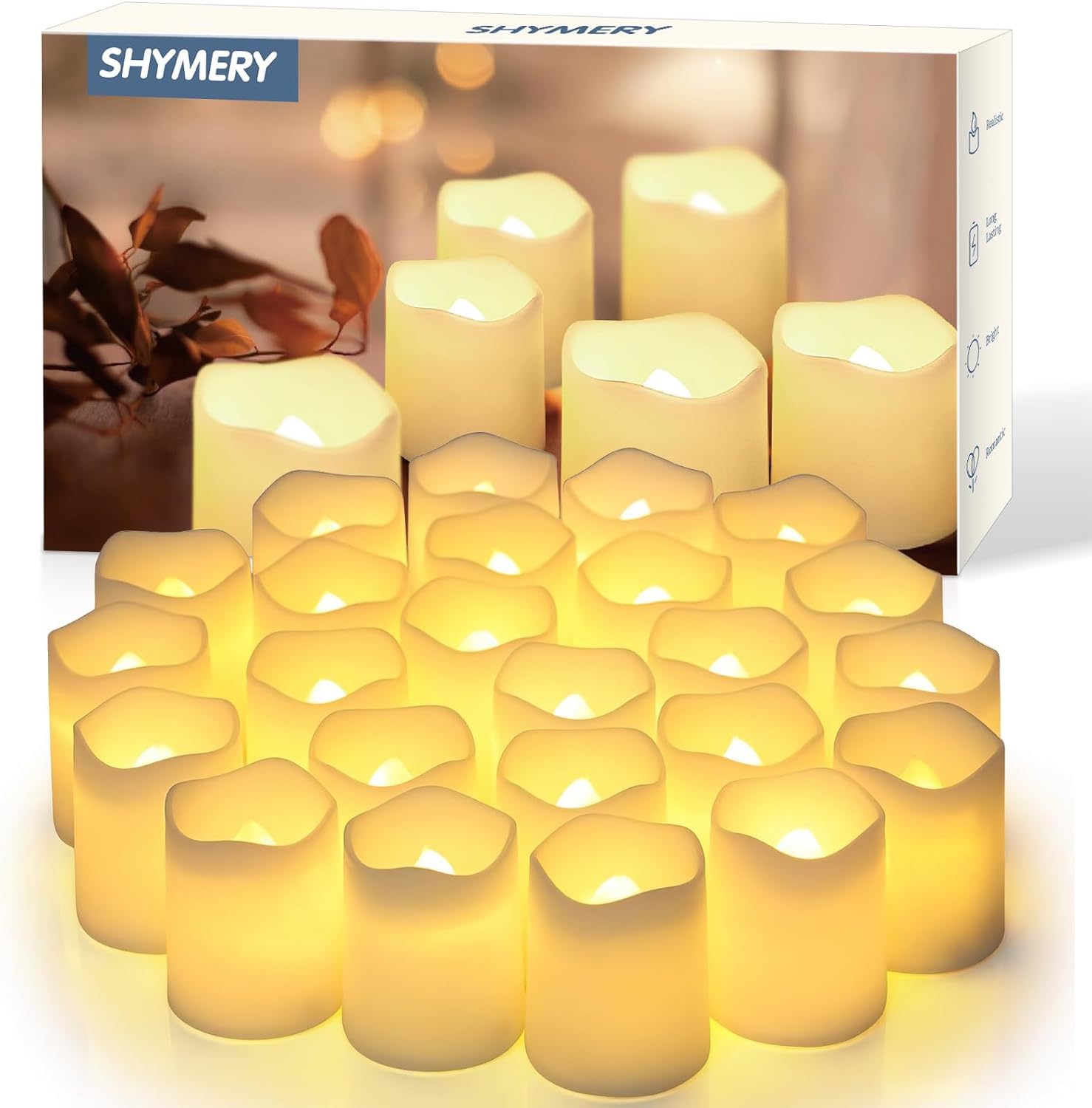 SHYMERY Flameless Votive Candles,Flameless Flickering Electric Fake Candle,24 Pa