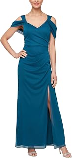 Alex Evenings Long Cold Shoulder Mother of The Bride Dress with Beaded Detail At Hip, (Petite And Regular Sizes) Vestito per la Madre della Sposa Donna (Pacco da 1)