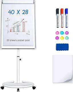 Maxtek Whiteboard on Wheels 40 x 28 in, Magnetic Rolling Dry Erase Easel | Mobile Portable Easel White Board With Stand, Flipchart Hooks, Magnetic Writing Surface For Classroom, Office and Home