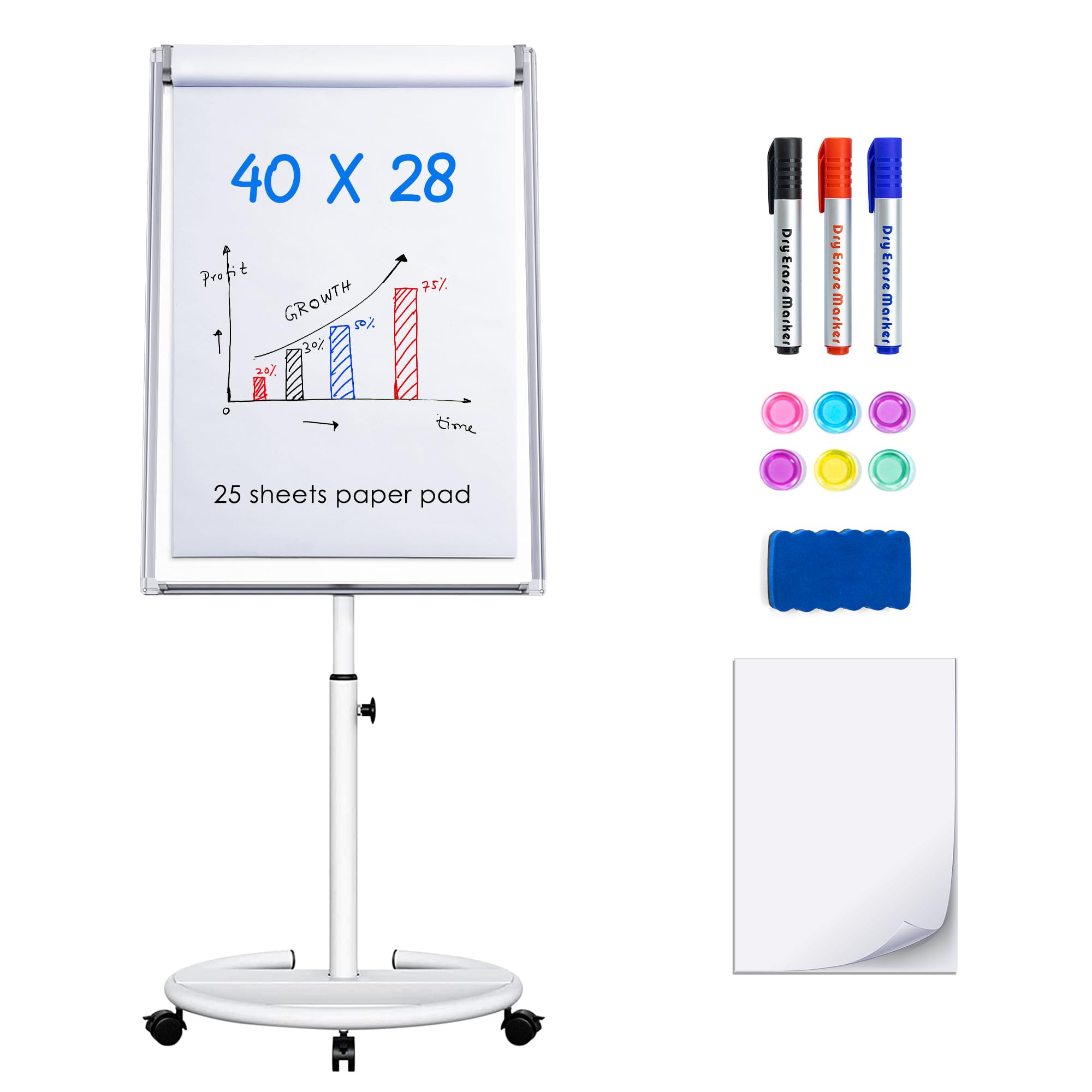 Maxtek Whiteboard on Wheels 40 x 28 in, Magnetic Rolling Dry Erase Easel | Mobil