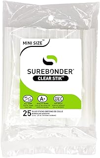 Surebonder All Purpose Mini-Size Hot Glue Sticks for Crafts, Repairs &amp; DIY Projects - 4-Inch Length 0.27 Inch Diameter, 25 Pack, Clear
