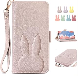 MAGICASE iPhone 12 Mini Case, Notebook Style, Stylish iPhone 12 Mini Notebook Case, Popular Women's Cute Smartphone Cover, Cute iPhone 12 Mini Case, Notebook Style, Ladies Animal Rabbit with Strap