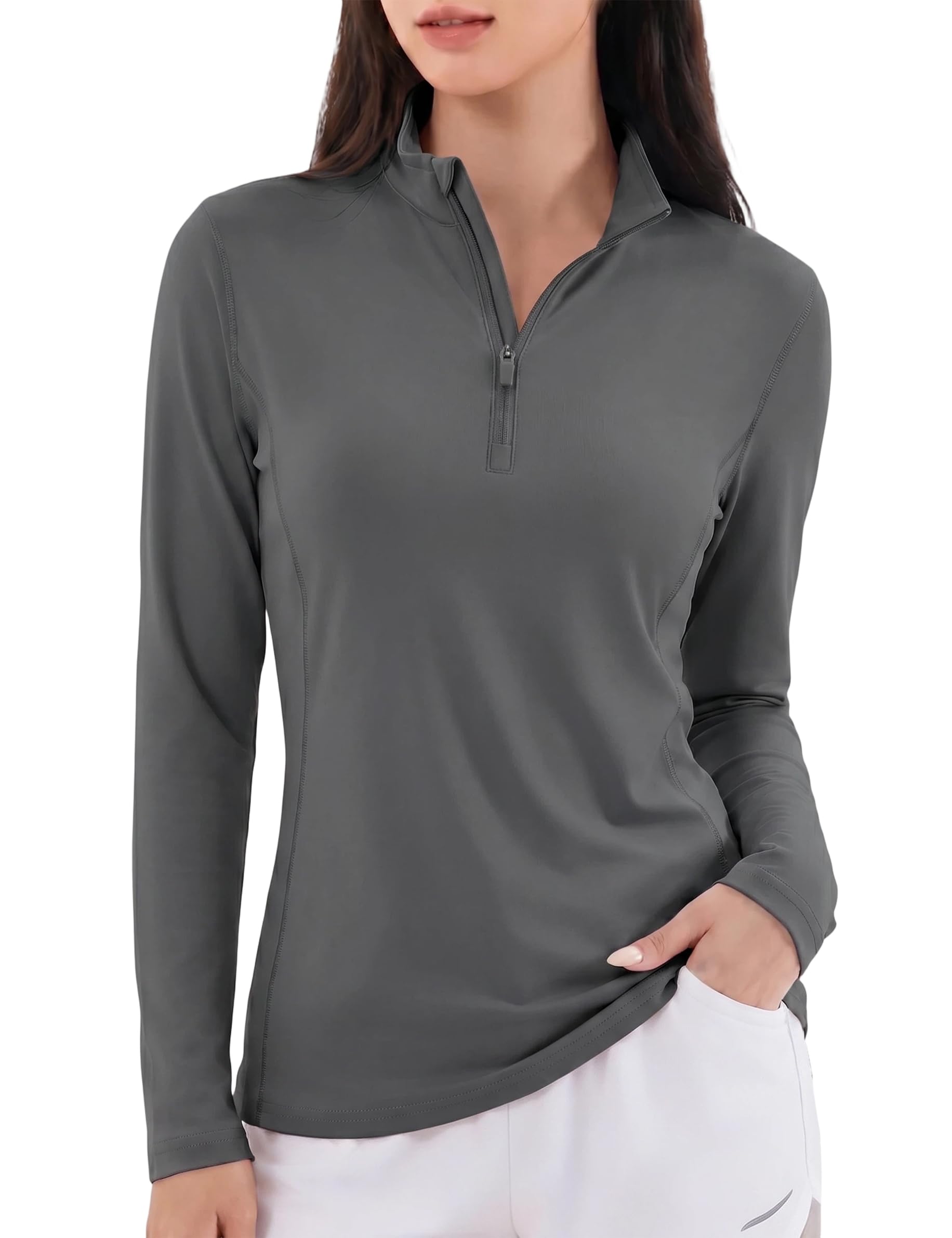 KEFITEVD Women's Long Sleeve T-shirt, Sports, Half Zip, UV Protection, Sweat-Abs