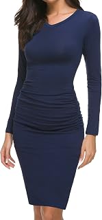 Missufe Abito Basic Aderente Aderente Arricciato al Ginocchio Senza Maniche con Scollo all'Americana da Donna