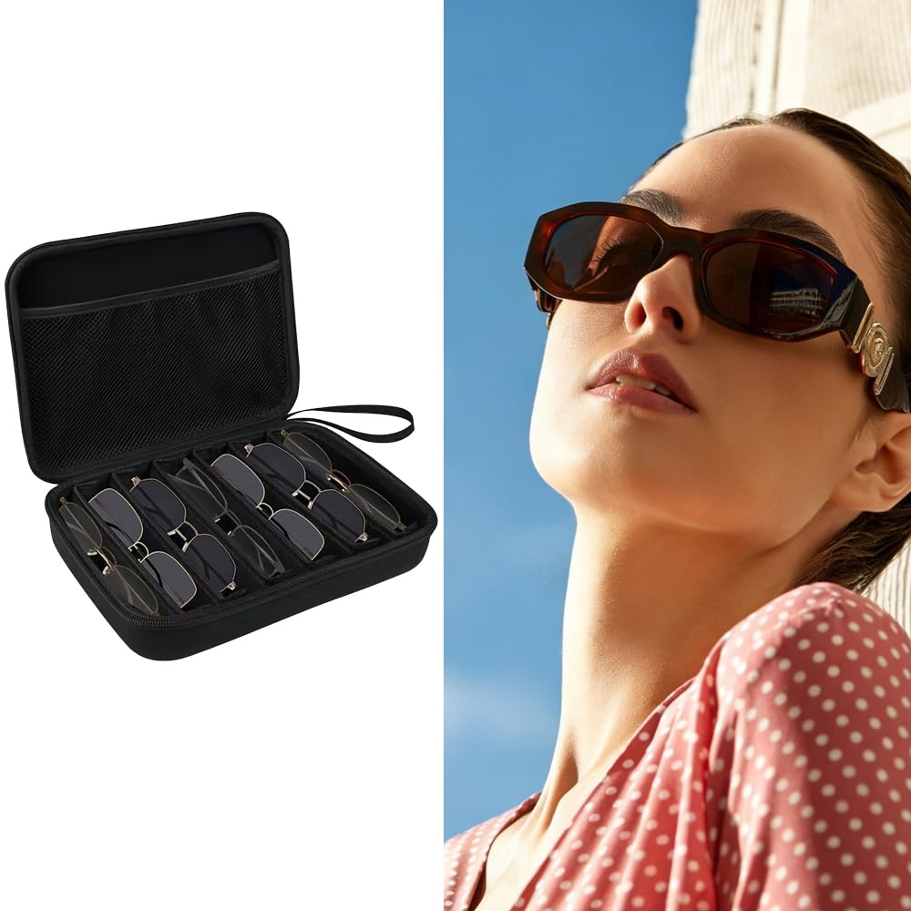 Travel Sunglasses Storage Case, Portable Storage Box with Data Cable Organizer, 