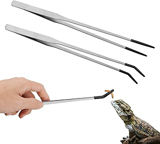 Novery 2PCS 10.6" Rubber Tip Reptile Feeding Tongs, Straight & Curved | Soft Non-Scratch Tips, For Bearded Dragon Snakes, Aquarium Terrarium Enclosure & Craft Tools, Tank Accessories
