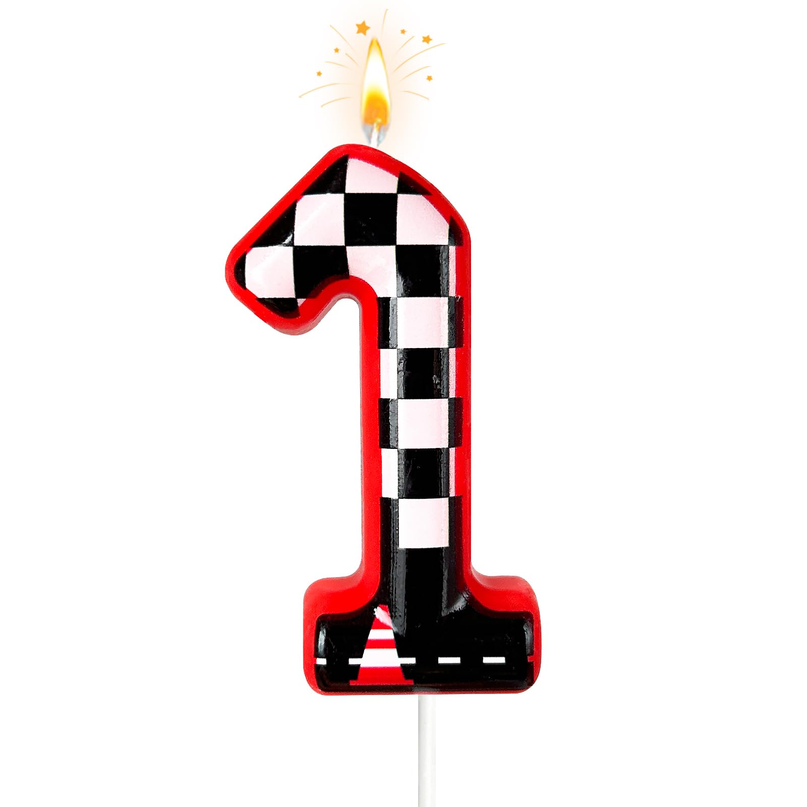 Black and White Plaid Digital Birthday Candles, Racing Theme Party Cake Decorati