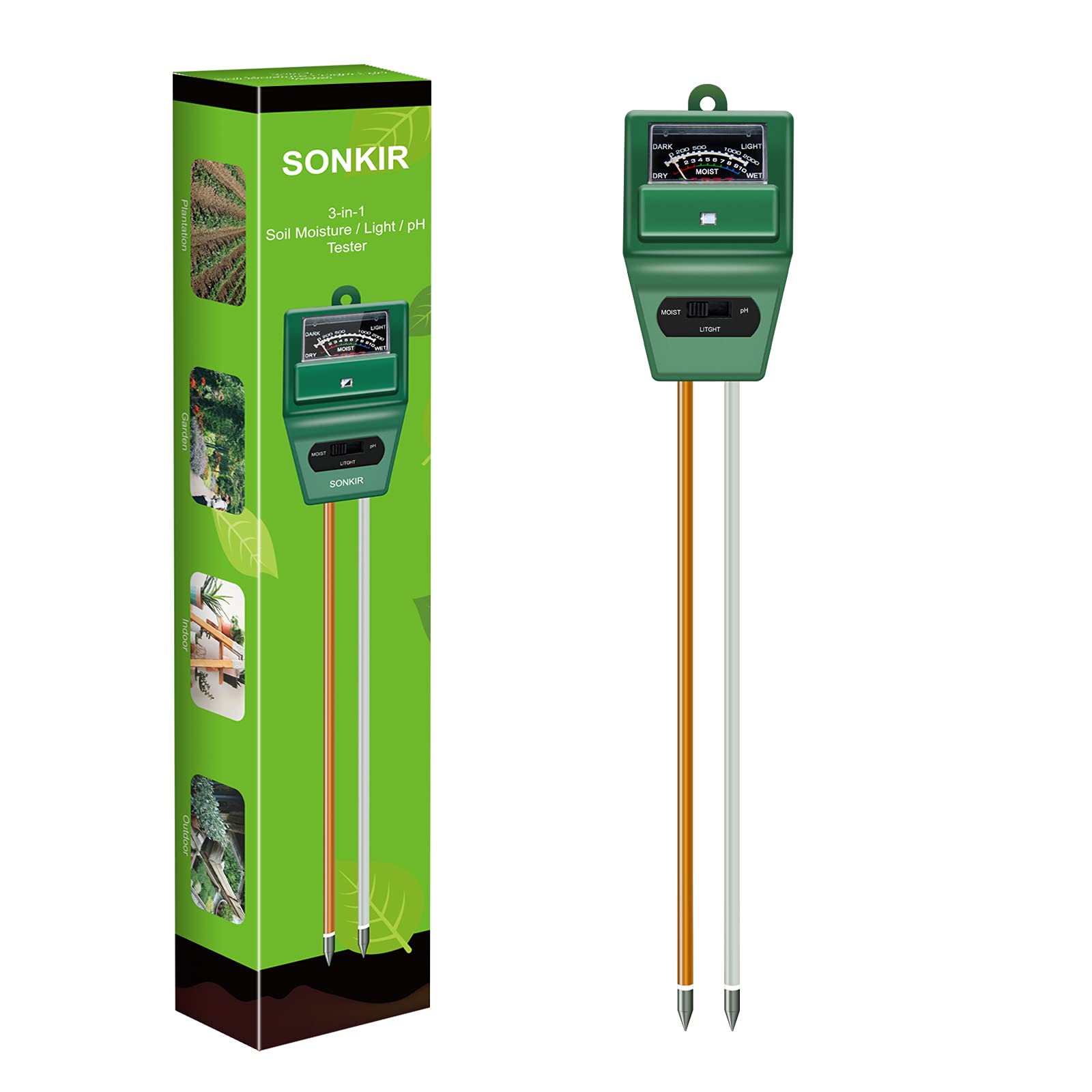 Sonkir Soil pH Meter, MS02 3-in-1 Soil Moisture/Light/pH Tester Gardening Tool K