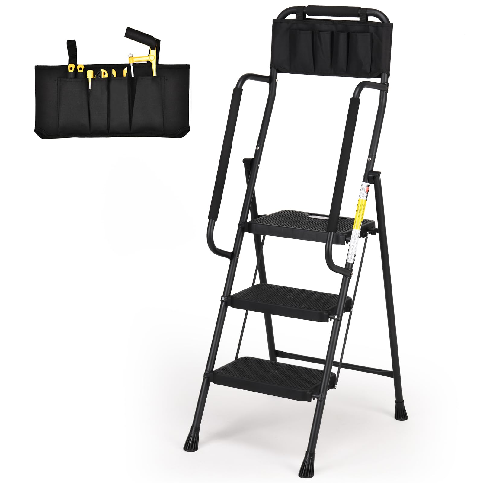 HBTower Step Ladder with Handrails, 3 Step Ladder with Attachable Tool Bag | Ant