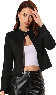 Allegra K Women's Faux Leather Short Biker Jacket with Zip for Motorcycles with Long Sleeves and High Collar