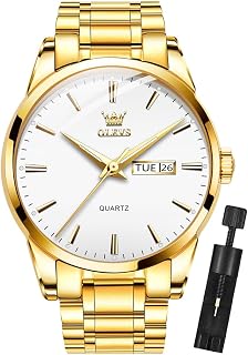 OLEVS Montre analogique à quartz pour homme - En acier inoxydable - Style classique - Lumineuse - Étanche - Style décontracté, Cadran blanc en acier inoxydable doré, Classique