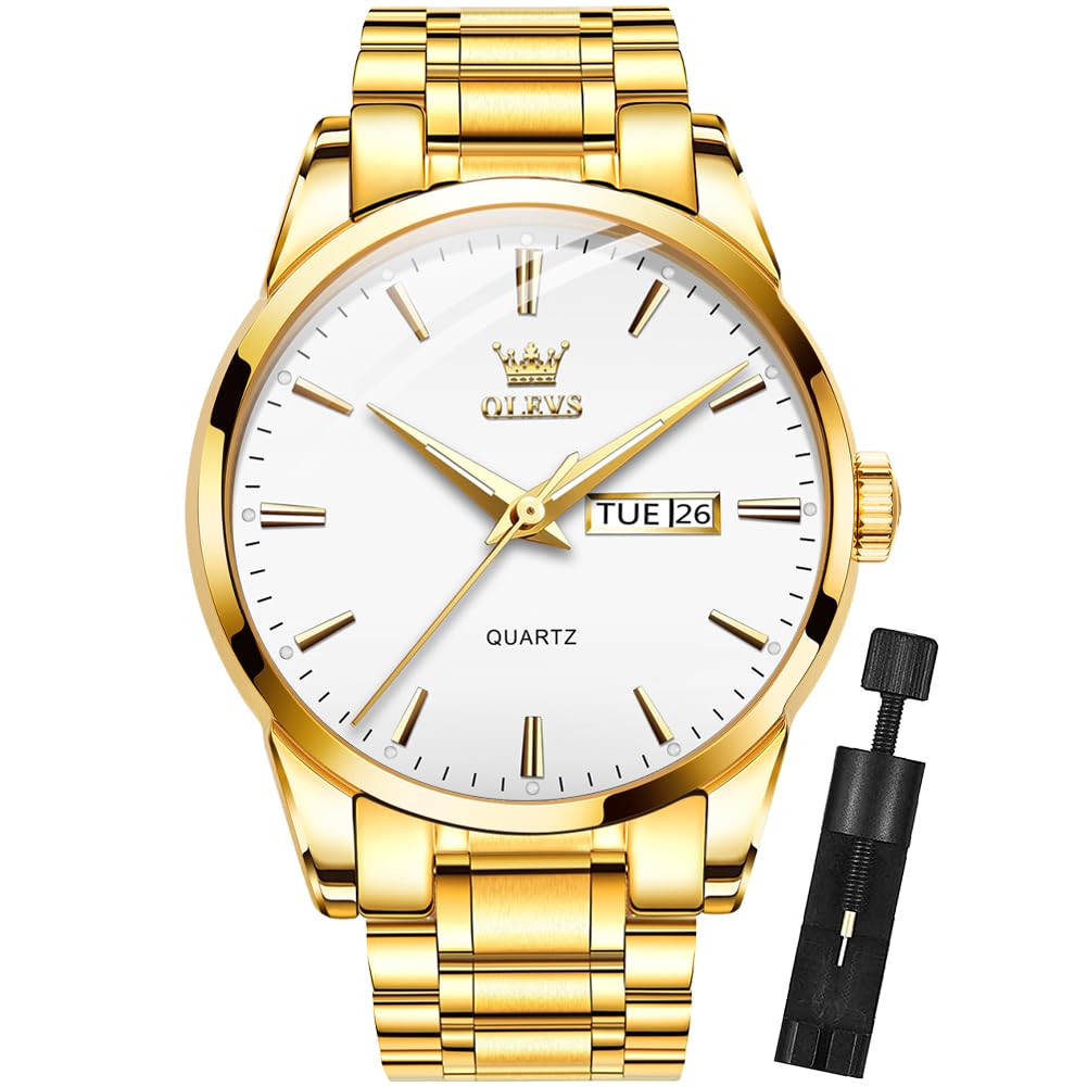 OLEVS Montre analogique à quartz pour homme - En acier inoxydable - Style classi