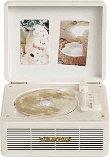 WhatPlus CD Player with Bluetooth Speakers, App Control, Magnetic Display | Color: Vintage White. High-fidelity sound with a retro desktop design, ideal for home decor and gifting.