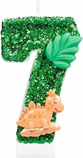 恐竜グリーン 誕生日キャンドル 7歳の誕生日キャンドル 7番目のグリーンキャンドル 恐竜パーティーデコレーション スパンコール 3D恐竜数字キャンドル 恐竜テーマ ケーキトッパー 記念日 パーティー装飾