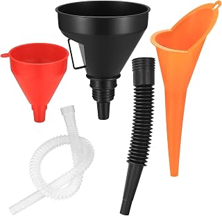 3 Pcs Right Angle Flexible Plastic Funnel Set, Universal Car Gasoline Fuel | Petrol Engine Funnel with Detachable Spout and Long Mouth Funnels for Motorcycle Car Automotive (Red/Orange/Black-3PCS)