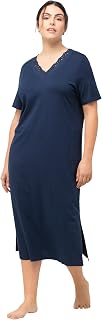 Ulla Popken Nachthemd, Lochstickerei, V-Ausschnitt, Halbarm, Modal Nightgown Femme (Lot de 1)