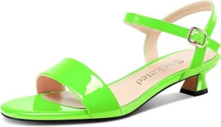Saekcted Women Kitten Low Heel Open Toe Strappy Ankle Sandals Slingback Buckle Dress Shoes Casual Party Summer 3CM Heels