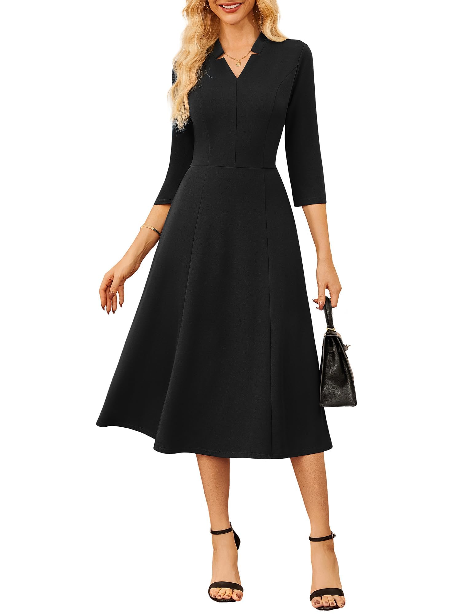 GRACE KARIN Women 3/4 Sleeve Work Church Dress with Pocket