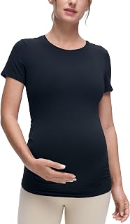 CRZ YOGA Maternity Crewneck T-Shirt | Softembrace, Casual, Ultra Soft, Slim Fit, Hip Length, Short Sleeve Tops, Pregnancy and Postpartum