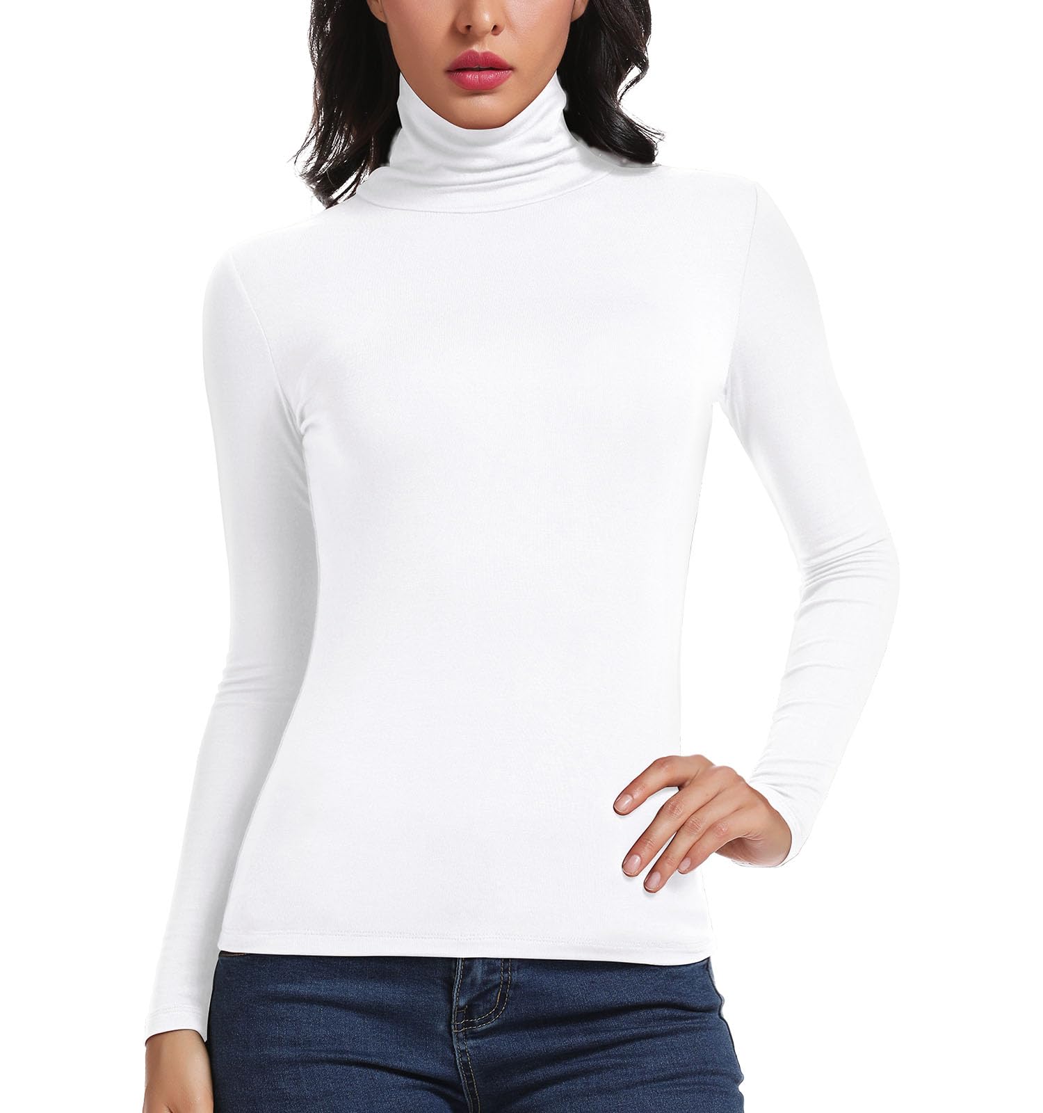 STARBILD Women's Long-Sleeved Shirt with Turtleneck, Blouse / Casual Top / Stret