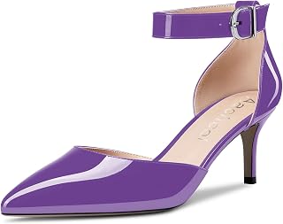 Aachcol Women's Stiletto Mid Heel Ankle Strap Pointed Toe Pumps Sandals Dress Shoes Party Wedding Office 6.5 cm
