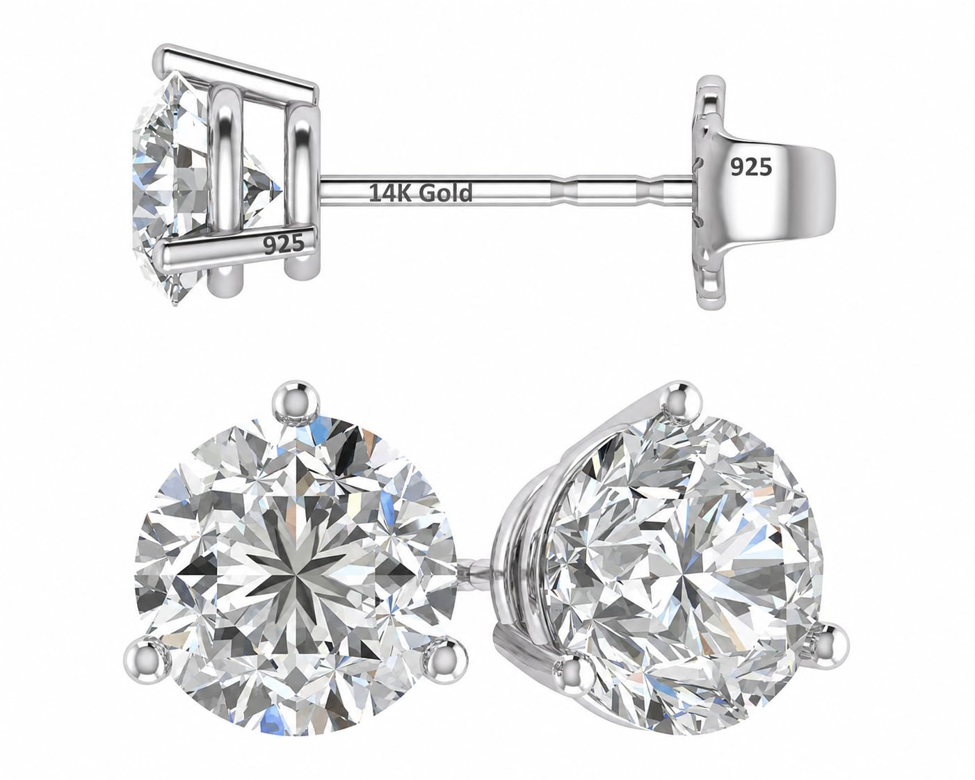 14K Gold Post & Sterling Silver Swarovski Zirconia Martini Stud Earrings