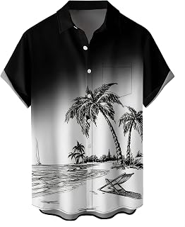 Hawaiian Shirts for Men, Print Casual Short Sleeve Button Down Resort Shirts Beach Shirt