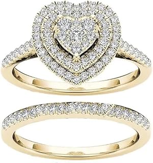 2 Pieces Sparkling CZ Heart Ring Set for Women Jewelry Accessories