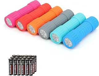 EverBrite 6-Pack Mini Flashlights, 9-LED Flashlight, Batteries Included | Small, Lightweight, 6 Assorted Colors, 18 AAA Batteries, Wrist Lanyards, for Home, Camping & Emergency Use, Holiday Gifts