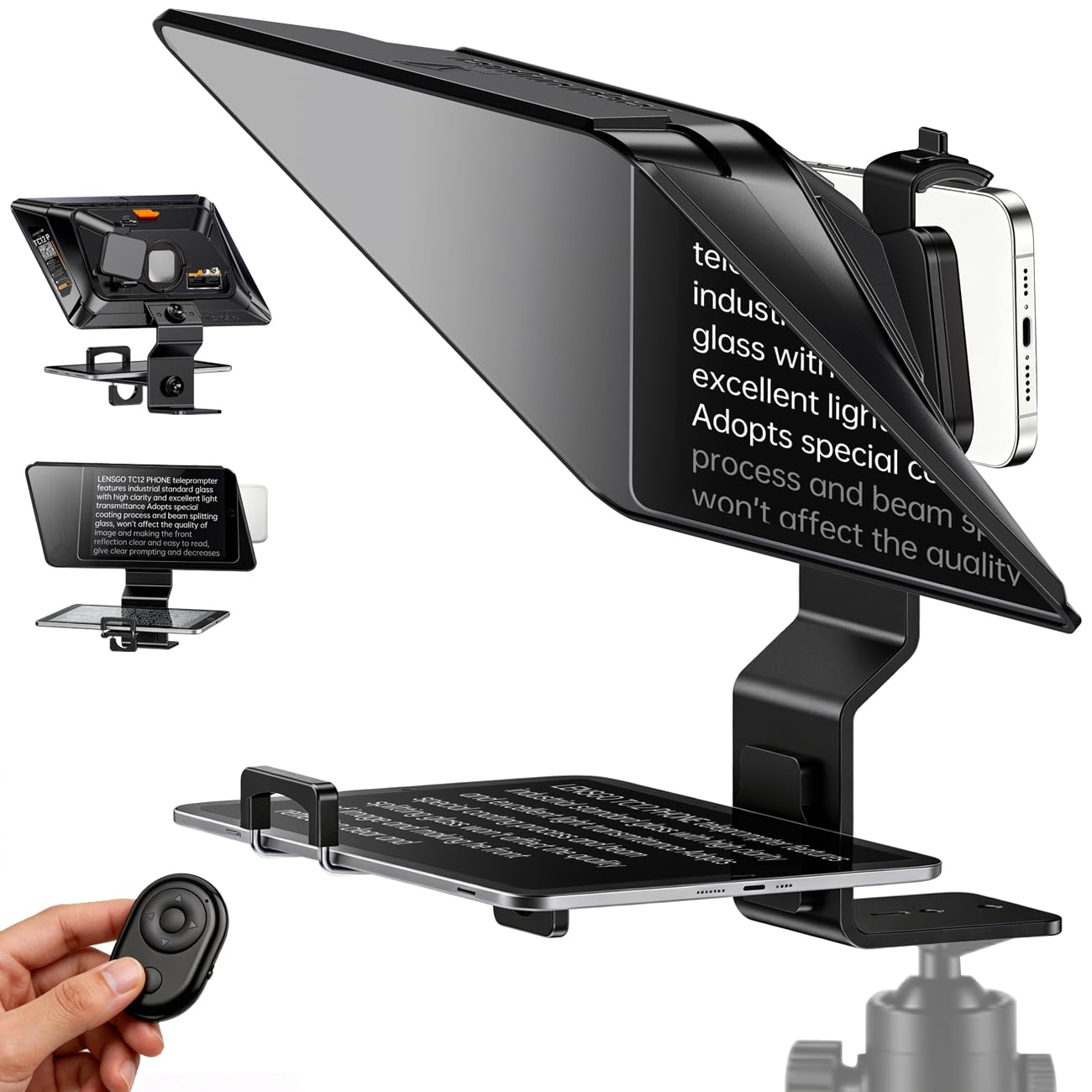 Teleprompter for Smartphone, LENSGO TC12P 14.5-Inch HD Wide-Angle Beam Splitter 
