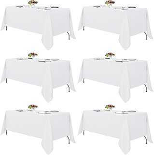 Fitable 6 Pack White Table Cloths 70x120 Inch for 6-8 Ft Rectangle Tables | Stain & Wrinkle Resistant, Washable Polyester Covers for Wedding Party Dining Banquet Event Catering Reception