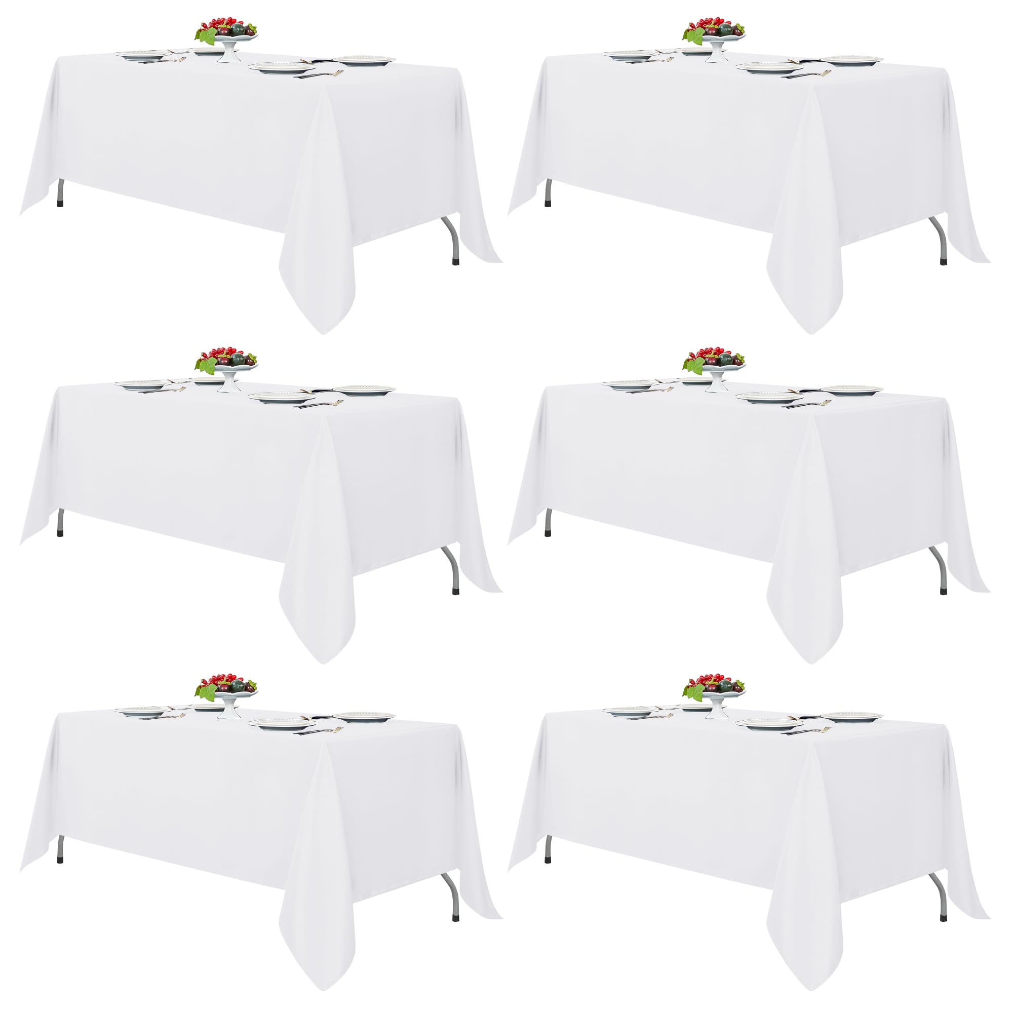 Fitable 6 Pack White Table Cloths 70x120 Inch for 6-8 Ft Rectangle Tables | Stai