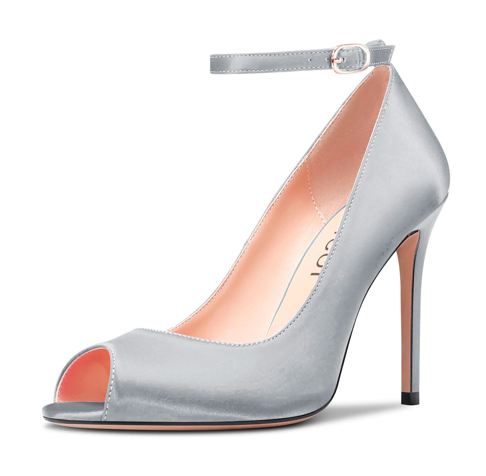 Aachcol Women's High Heel Pumps with Open Toe Ankle Strap, Dress Shoes, Wedding 