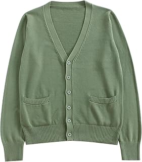 jinghuiyue Women's Cardigan School Uniform Sweater V Neck Button Down Knit Cardigans Coat with Pockets