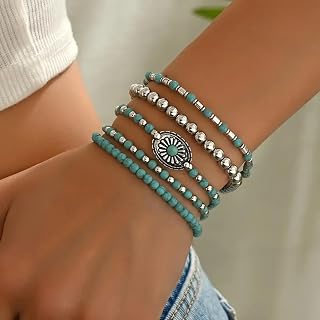 Western Bracelets for Women Bohemian Beaded Bracelet Set Turquoise Jewelry Cowgirl Accessories Cowboy Chic Jewelry Western Outfit Gift Stackable Look