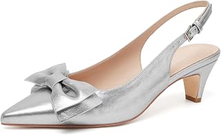 Susanny Kitten Heels Women Closed Toe Heel Pointed Pumps Sexy Slingback Low Heel Elastic Strap Comfortable Wedding Work Party Evening Prom Formal Dressy Shoes