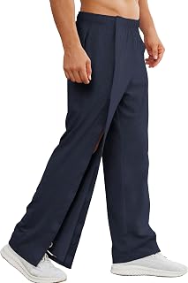 Deyeek Mens Easy Side Open Wide Leg Post Surgery Soft Adaptive Pants with Pockets