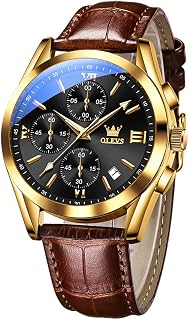 OLEVS Luxury Mens Chronograph Lunar Phase Two Tone Stainless Steel Waterproof Luminous Business Calendar