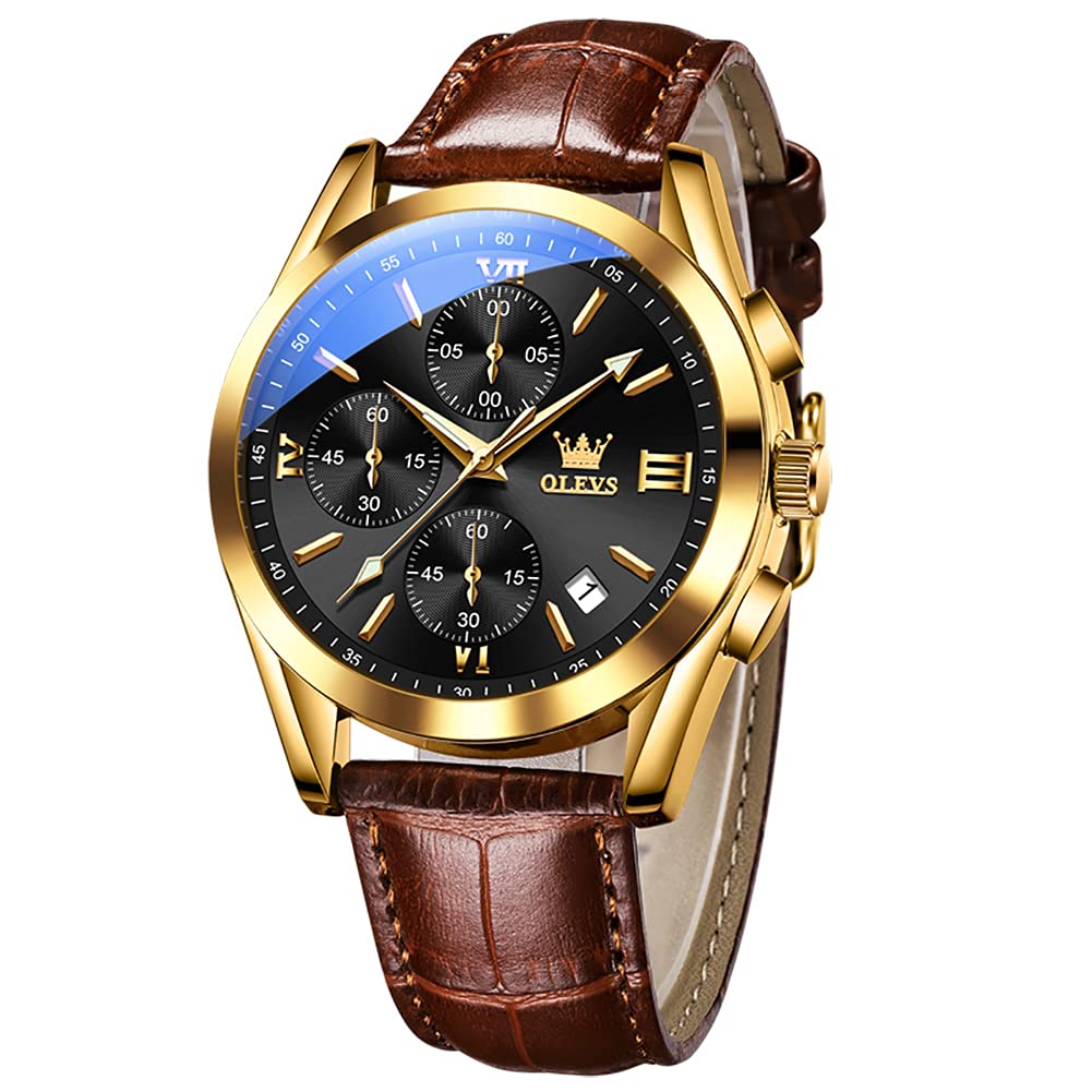 OLEVS Luxury Mens Chronograph Lunar Phase Two Tone Stainless Steel Waterproof Lu