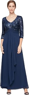 Alex Evenings Women's Long Lace Top Empire Waist Dress for Special Occasions
