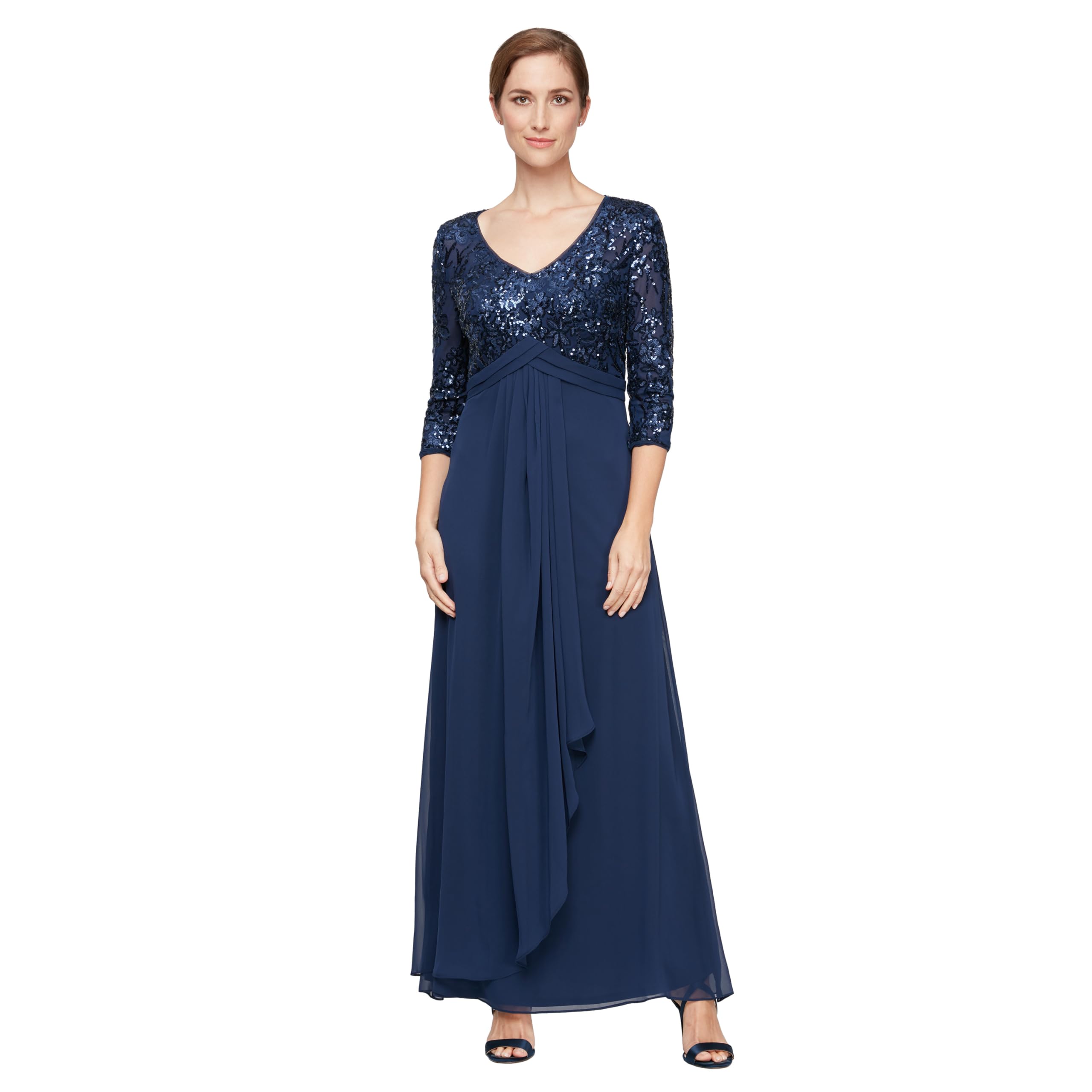 Alex Evenings Women's Long Lace Top Empire Waist Dress for Special Occasions