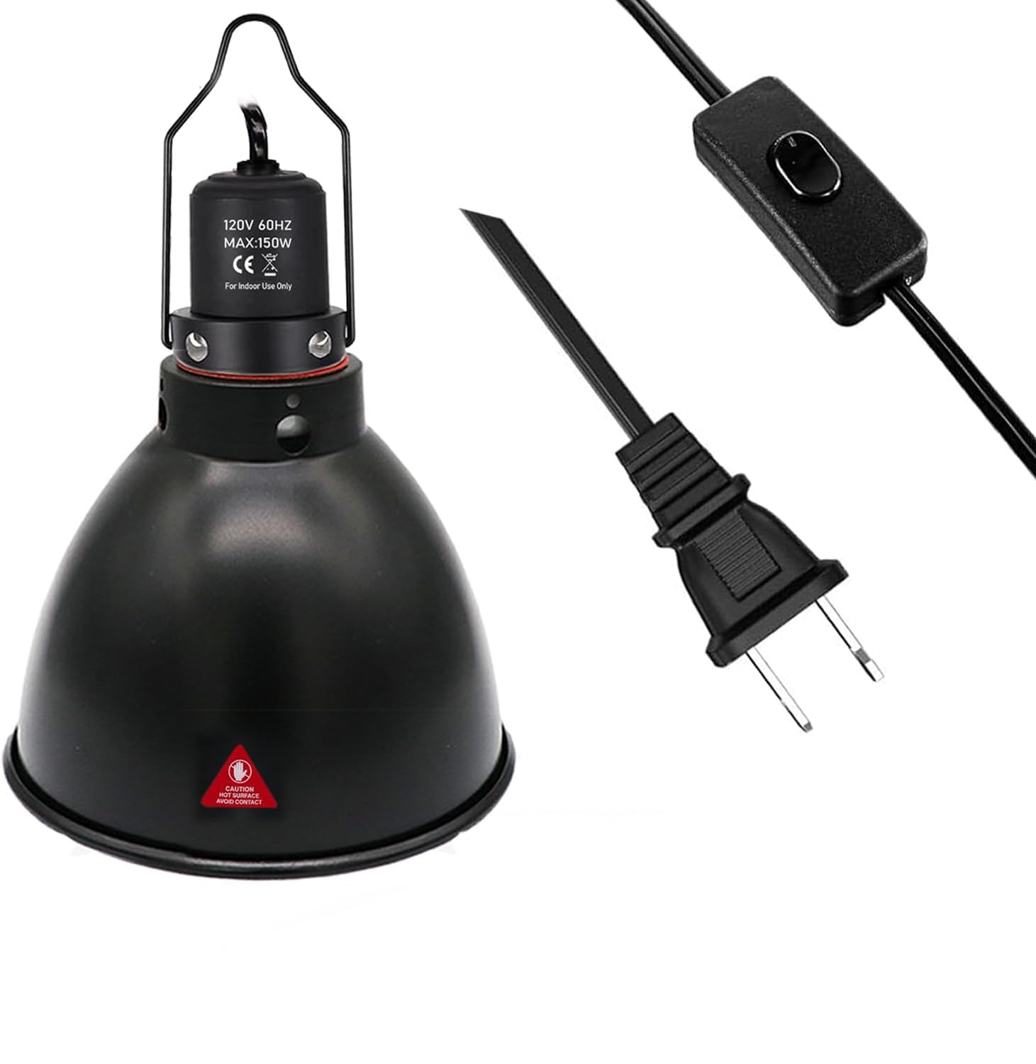 Dome Reptile Heat Lamp Fixture 150w with Switches ，5.5in Deep Dome Reptile Lamp 