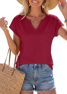 Womens V Neck T Shirts Spring Summer Cap Sleeve Loose Fit Basic Tees for Work Business Casual Office Vacation Clothes