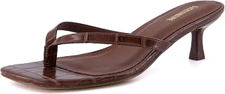 CUSHIONAIRE Miami Kitten Heels - Sandali infradito da donna, con tacco in memory foam, sandali eleganti senza lacci, Croco Marrone, 6