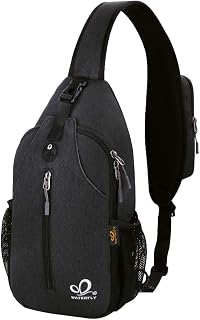 WATERFLY Crossbody Sling Backpack Sling Bag Travel Hiking Chest Bag Daypack (Black)