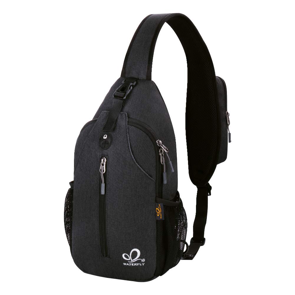 WATERFLY Crossbody Sling Backpack Sling Bag Travel Hiking Chest Bag Daypack (Bla